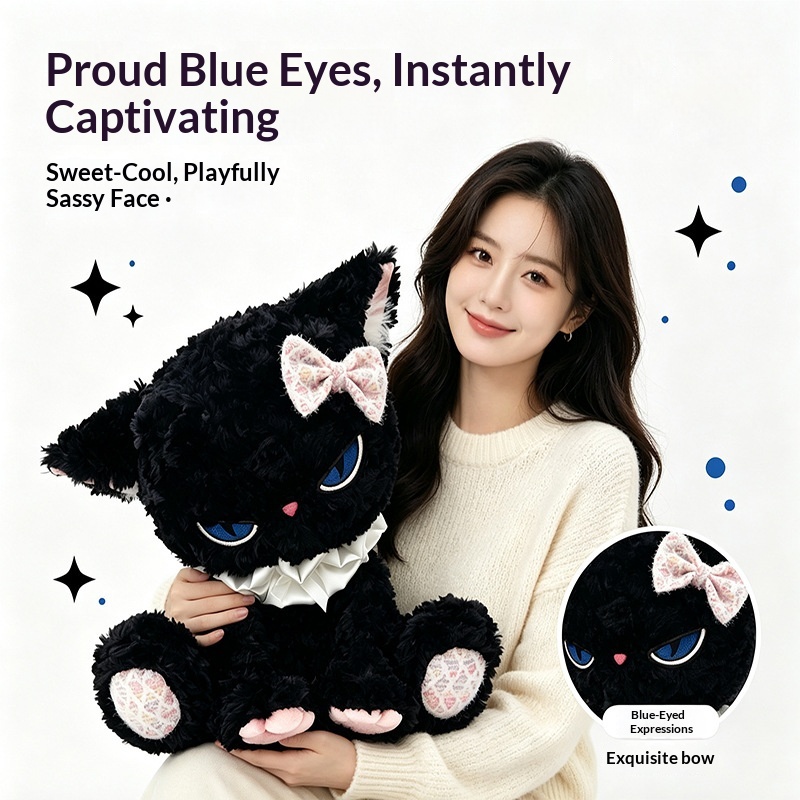 Cat Toys - دمية قطة سوداء محشوة، ذات عيون